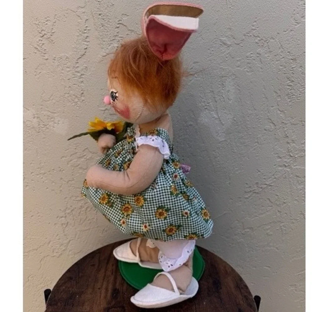 Vintage 96 Annalee Dolls Bunny Rabbit Sunflower Gingham Dress Easter Decor